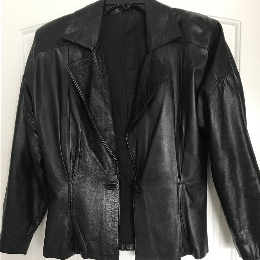 Vintage Women's Black Faux Leather Jacket.
